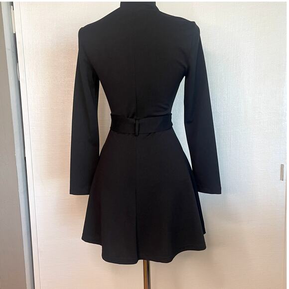 Main Strip Black Zip-Front Belted Dress Moto/Military Fit & Flare Size S - Picture 4 of 14